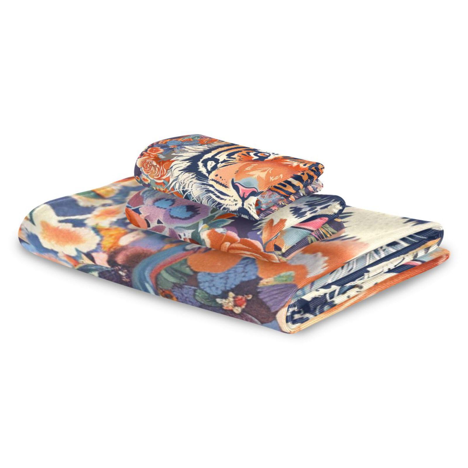 Styl boho kwiat kwiatowy tygrysy szybkoschnące ręczniki do twarzy zestaw 3 sztuk, 1 ręcznik kąpielowy 1 ręcznik do rąk 1 myjka do kuchni łazienki jogi siłowni