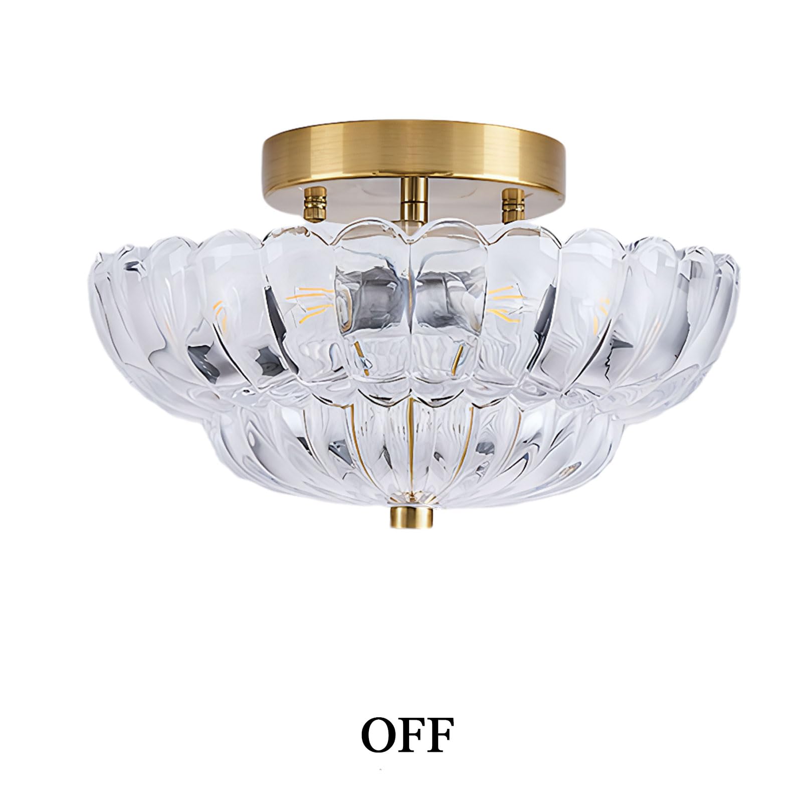 Plafonnier en Verre Cristal 30cm Style Rétro Monté en Surface Luminaire E27 3 Lumières Base en Métal Doré Idéal pour Salon Chambre Couloir Salle à Manger
