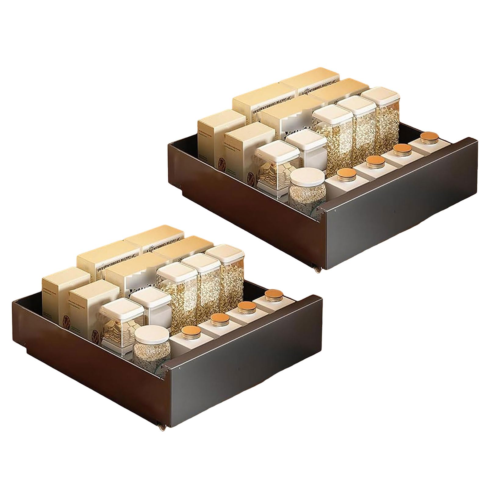 Organizador extraíble para armarios de cocina de acero al carbono con guía deslizante, pack de 2