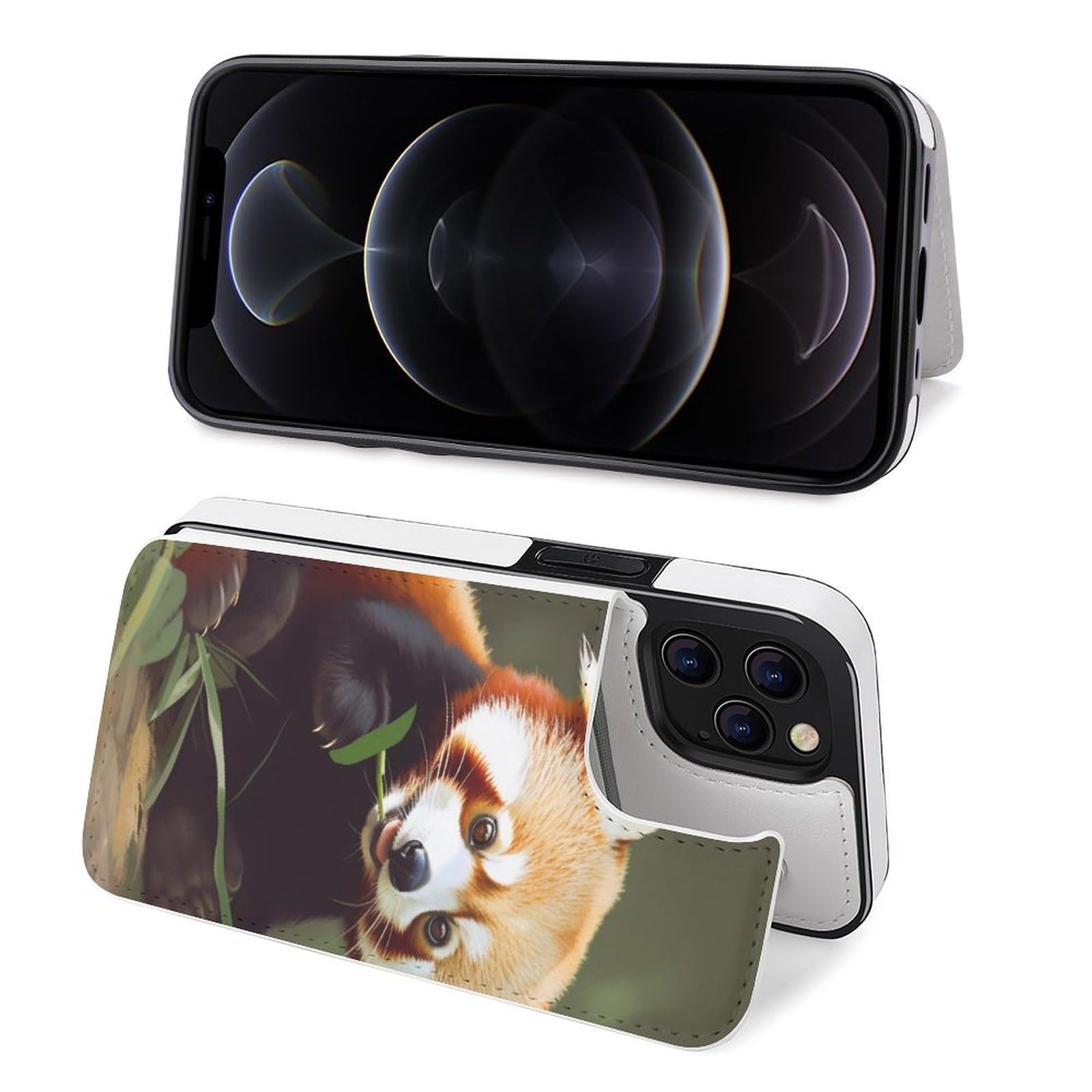 Fundas tipo cartera para iPhone 12 Pro Max, diseño de panda rojo, funda de piel con ranuras para tarjetas