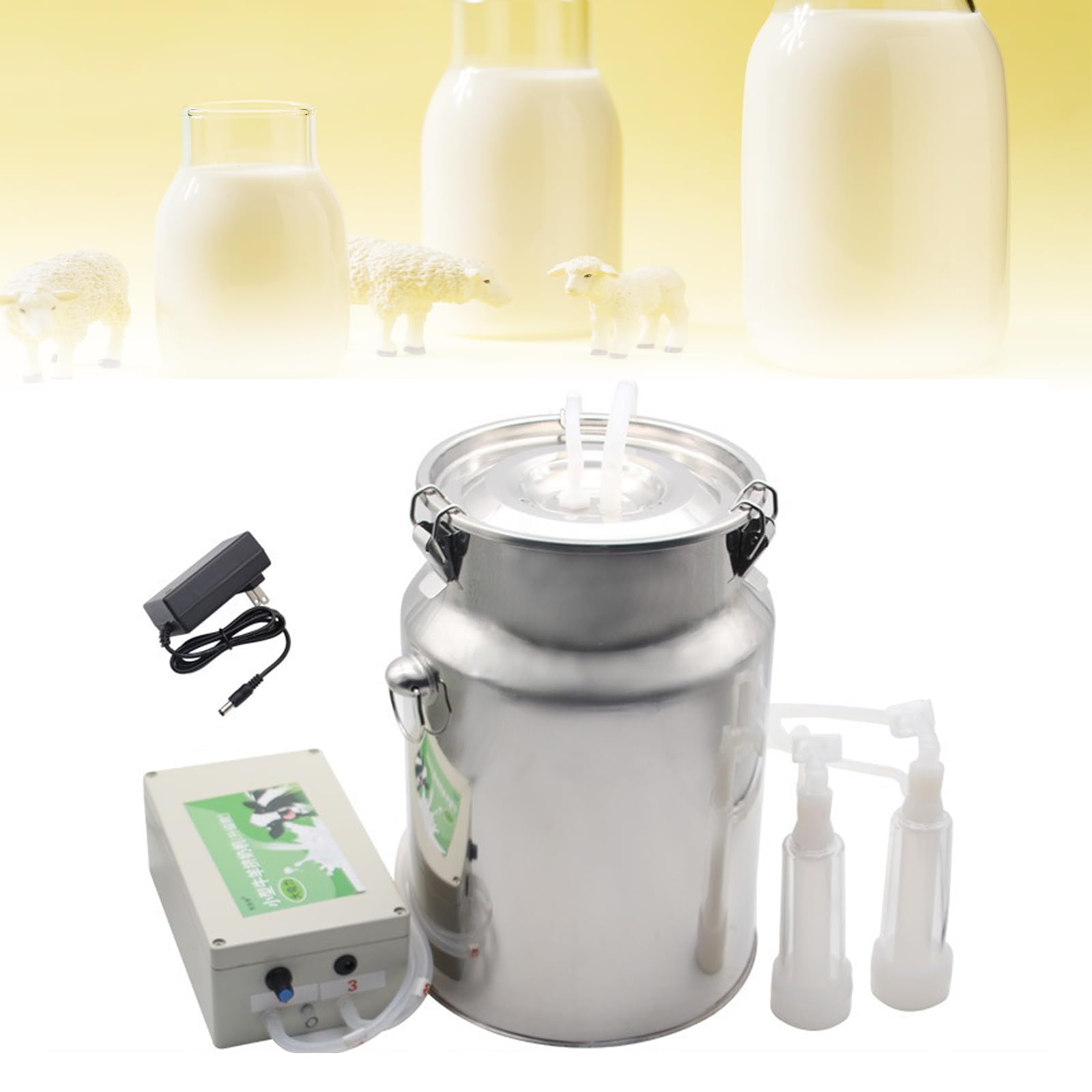Ordeñadora eléctrica automática de vacas y cabras, ordeñadora al vacío con bomba ajustable y cubeta de leche, válvula de retención de parada automática para un proceso de ordeño eficiente