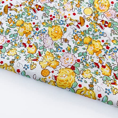 Image of Cotton Fabric DIY Making Supplies Quilting Patchwork Fabric Fat Quarter Bundles DIY for Quilting Cotton Patchwork Cushions (Yellow Flower, 20 inch x 20 inch)