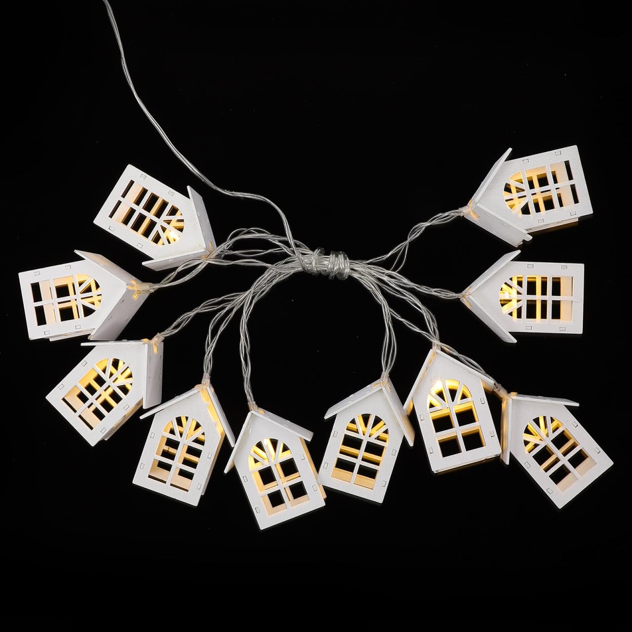 MAGICLULU 1pc Wooden House Light String LED Decor LED Lights Winter Light Decoration Tree Lights Christmas Rope Holiday Hanging Lamp Pre Lit Garland Seasonal Nativity Decor White - Image 2