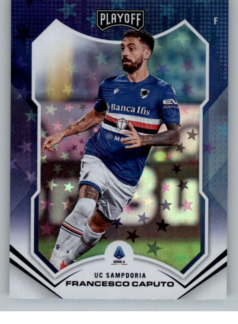 Panini2021-22 Panini Chronicles Serie A Purple Astro #76 Francesco Caputo UC Sampdoria Playoff Official FIFA Soccer Card in Raw (NM or Better) Condition