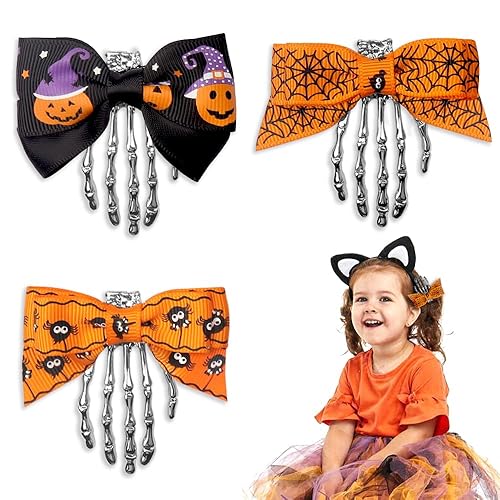 3 pinzas para el cabello con nudo de lazo de Halloween para mujeres y niñas, pinzas de pelo para Halloween, pinzas para el cabello para decoración
