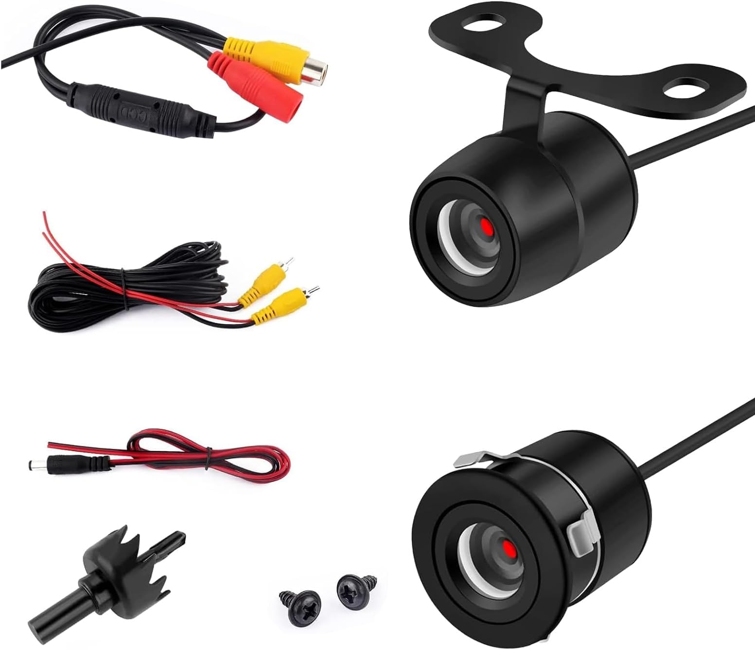 Backup Camera, HD 12V 170°Wide Angle Car Camera, Waterproof Reverse Camera with Video Cable Power Cord Screws & 2 in 1 Mount, Universal for Cars Trucks SUVs (Black)