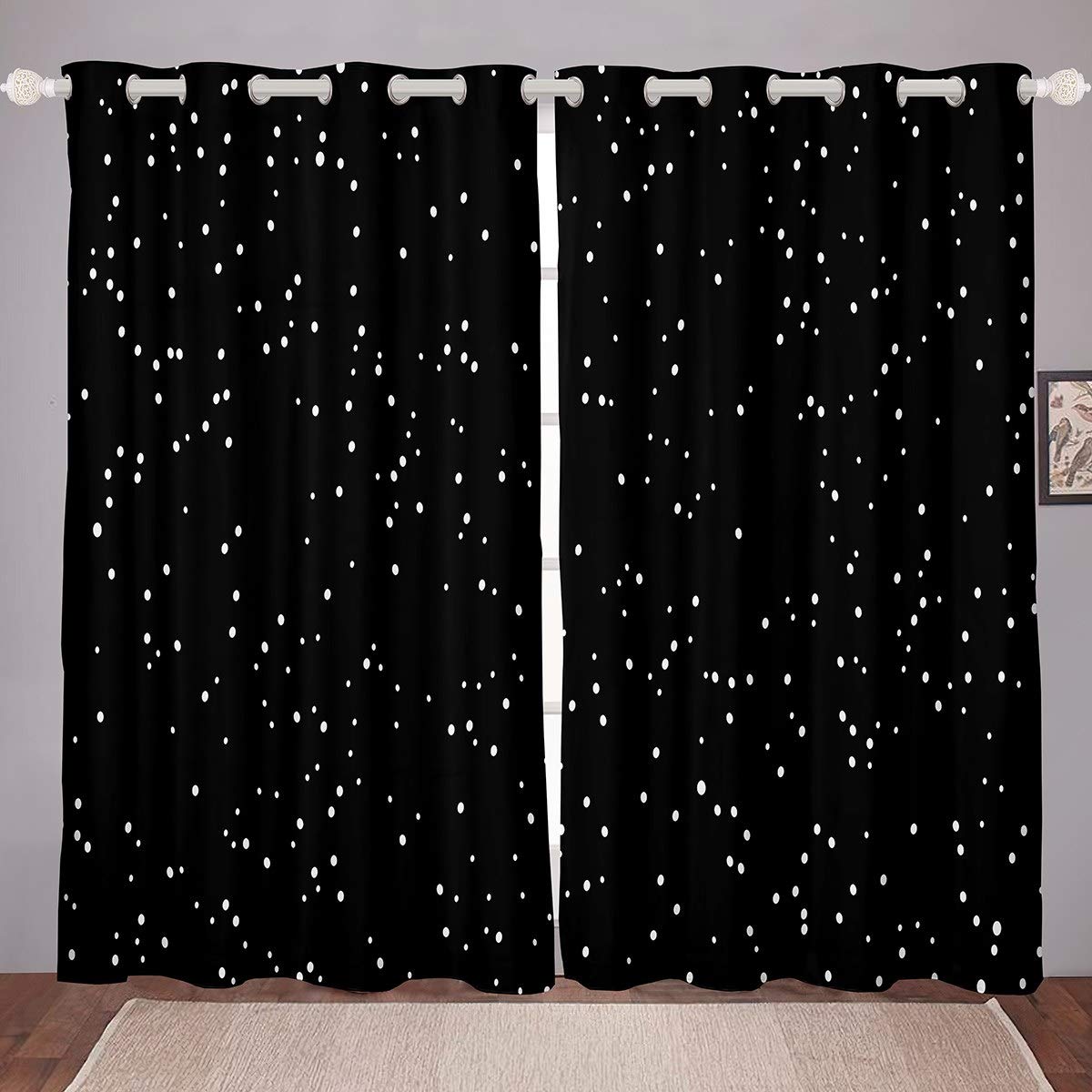 Polka Dots Curtains for Bedroom Living Room Black and White Pattern Curtains for Kids Boys Girls Geometric Windows Drapes Simple Modern Room Decoration,W46*L54 — image 1