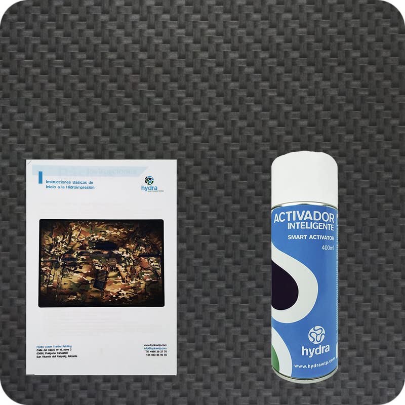 BASIC Kit Hidroimpresion Incluye: 1 Activador hidroimpresión 400 ml + 1 Manual de instrucciones + 1 Lámina hidroimpresión fibra de carbono SILVER Medidas: Ancho: 100cm. Largo: 400cm (HFC-097)