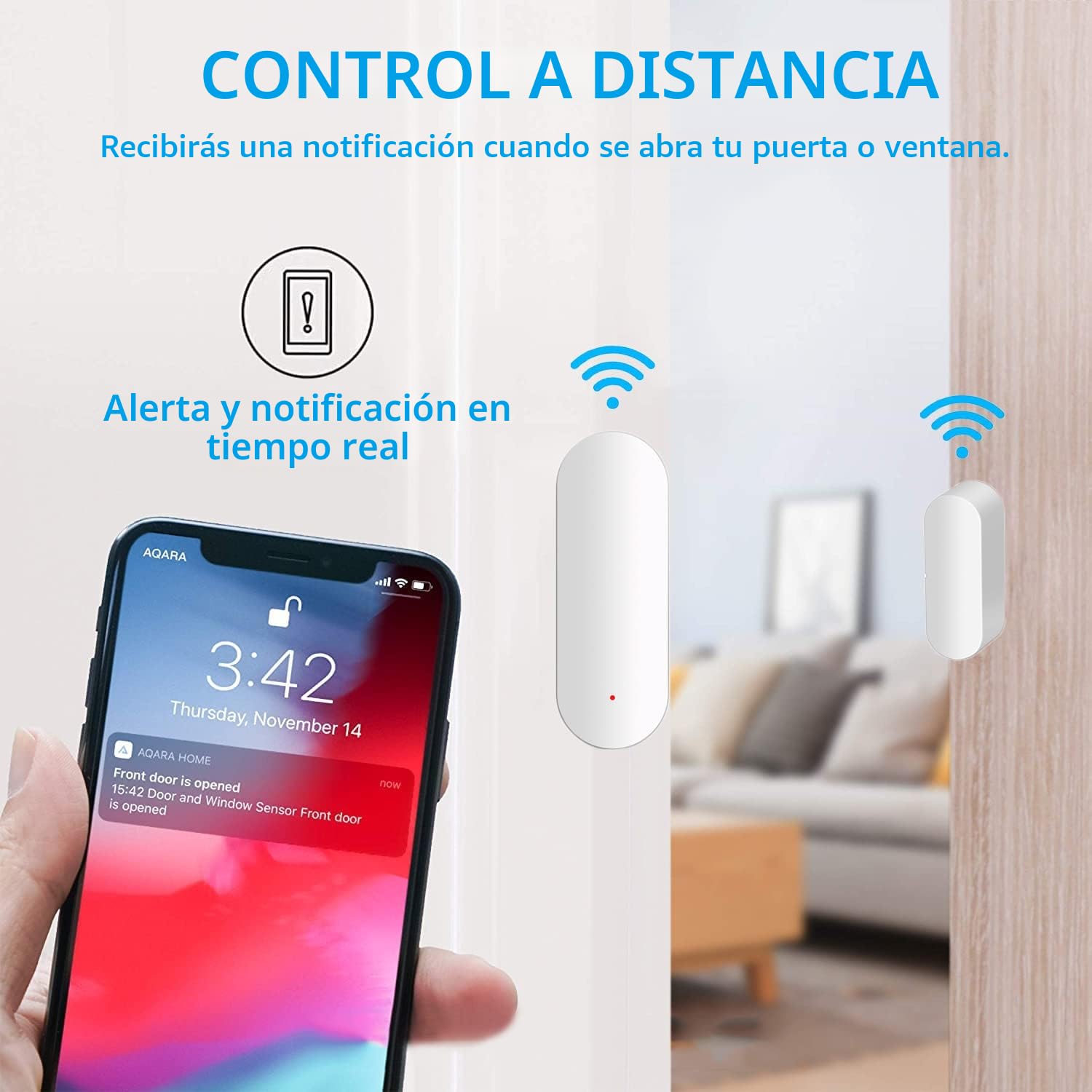 Sensor de Puerta WiFi, Sensor de Contacto de Ventana Inteligente, Alarma inalámbrica de Senso r de Puerta de Ventana, Compatible con Alexa y Google Assistant, no Requiere concentrador, 4 Pack