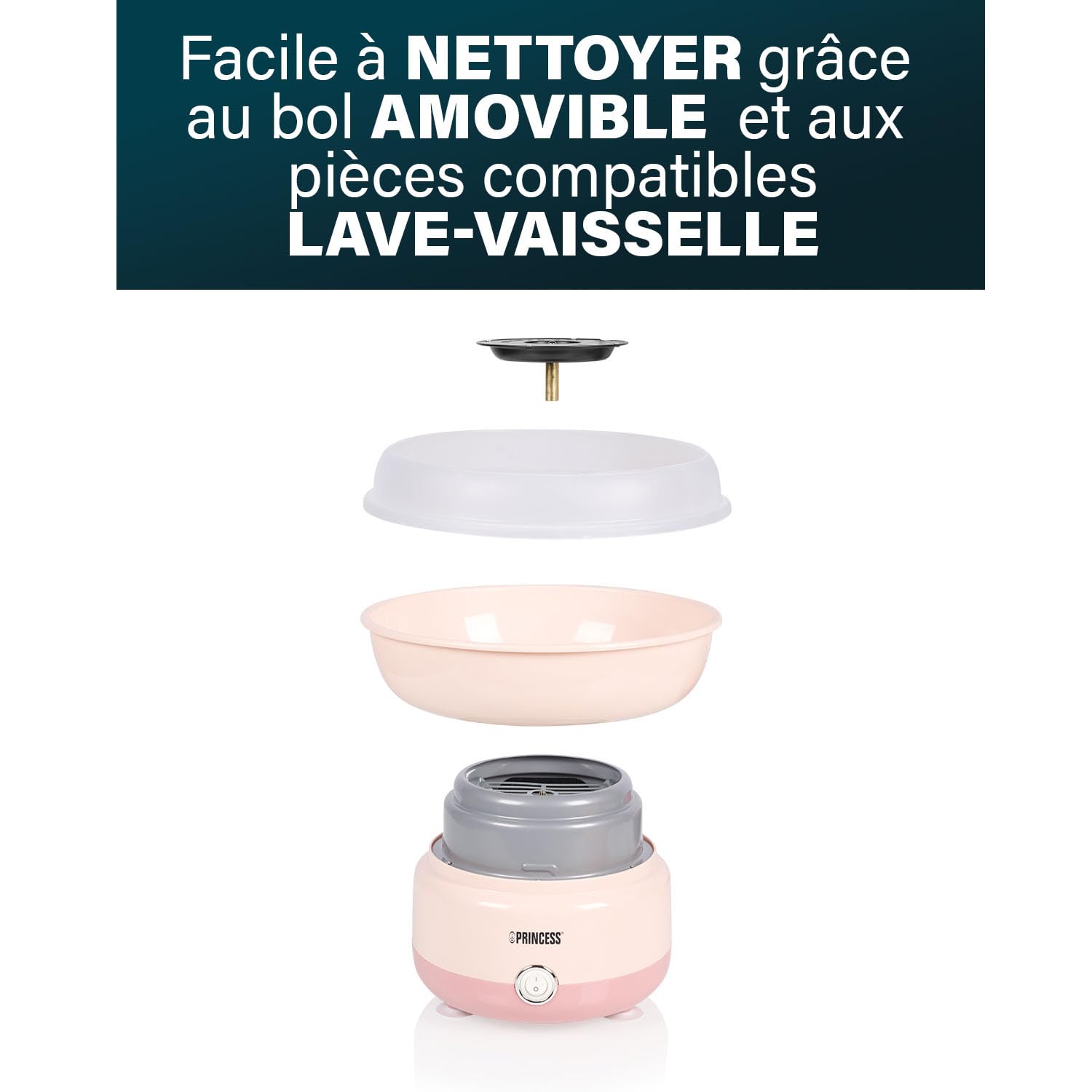 Princess Machine à Barbe à Papa, 500W, Design Compact, Pièces Lavables au Lave-Vaisselle, Inclus Bâtonnets et Cuillère, Sans BPA, Pieds Antidérapants, Facile à Utiliser, 292990