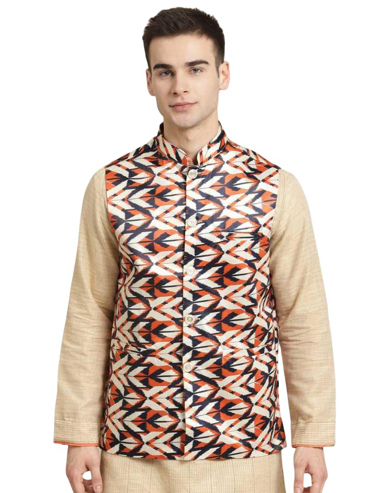 jompers Men’s Geometric Printed Nehru Jacket (Cream, L)-picture-39