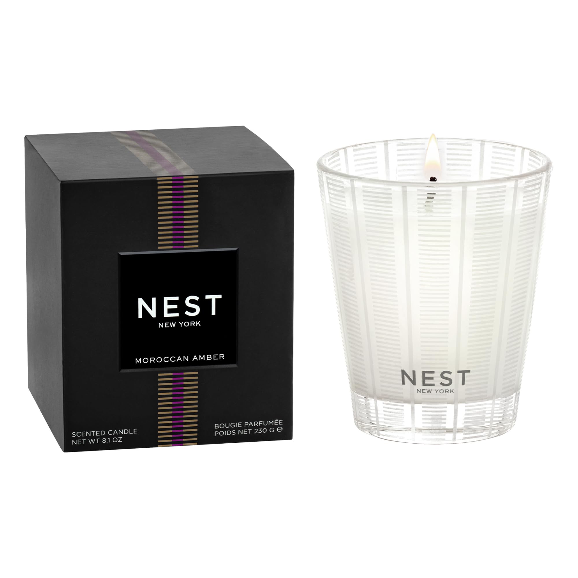 NEST New York Scented Classic Candle, Moroccan Amber - 8.1 oz - Up to 60-Hour Burn Time - Reusable Glass Vessel