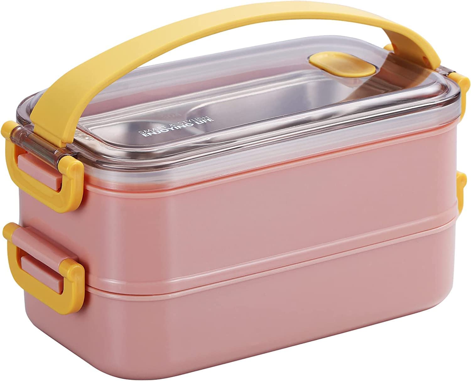 Wosta Lunch Box, Bento Box For Adults, Leakproof Stackable Lunch Containers With Spoon & Fork, Dishwasher & Microwave Safe Stainless Steel Japanese Lunch Box Food Storage 1.6L (Pink), 1.6 liter