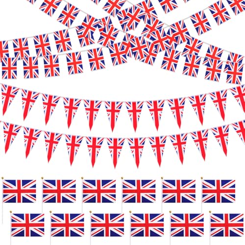HOWAF Union Jack Bunting British Flag UK Bunting Union Jack Flags Pennant VE Day Banners union jack flags on Sticks for VE Day Party Decorations Patriotic Events Sports