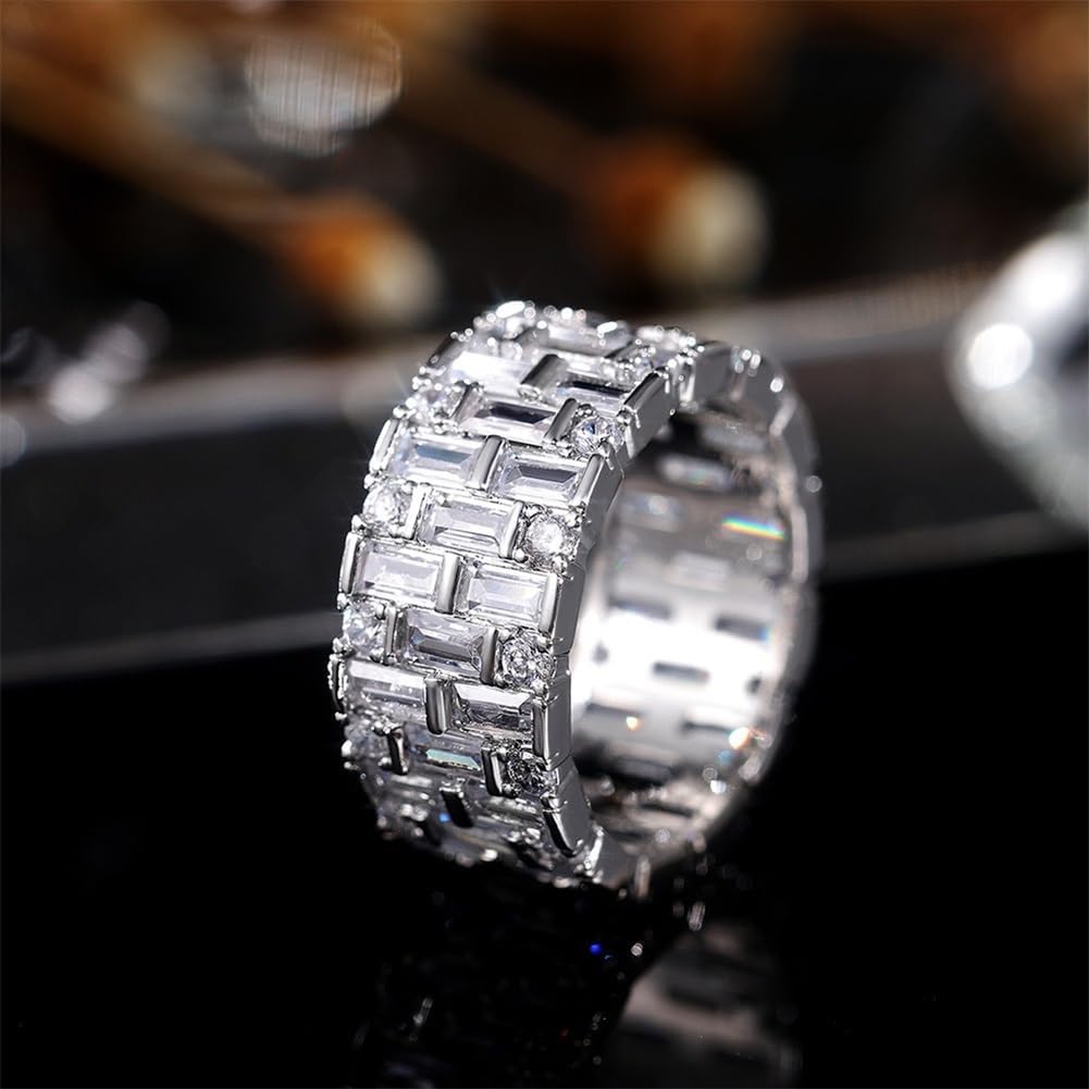 925 Sterling Silver Shiny Full Diamond Gemstone Ring 18K Gold Cocktail Ring Cubic Zirconia Promise Ring CZ Diamond Multi Row Rings Eternity Engagement Wedding Party Ring for Women Z.172 (US Code 8) - Image 2