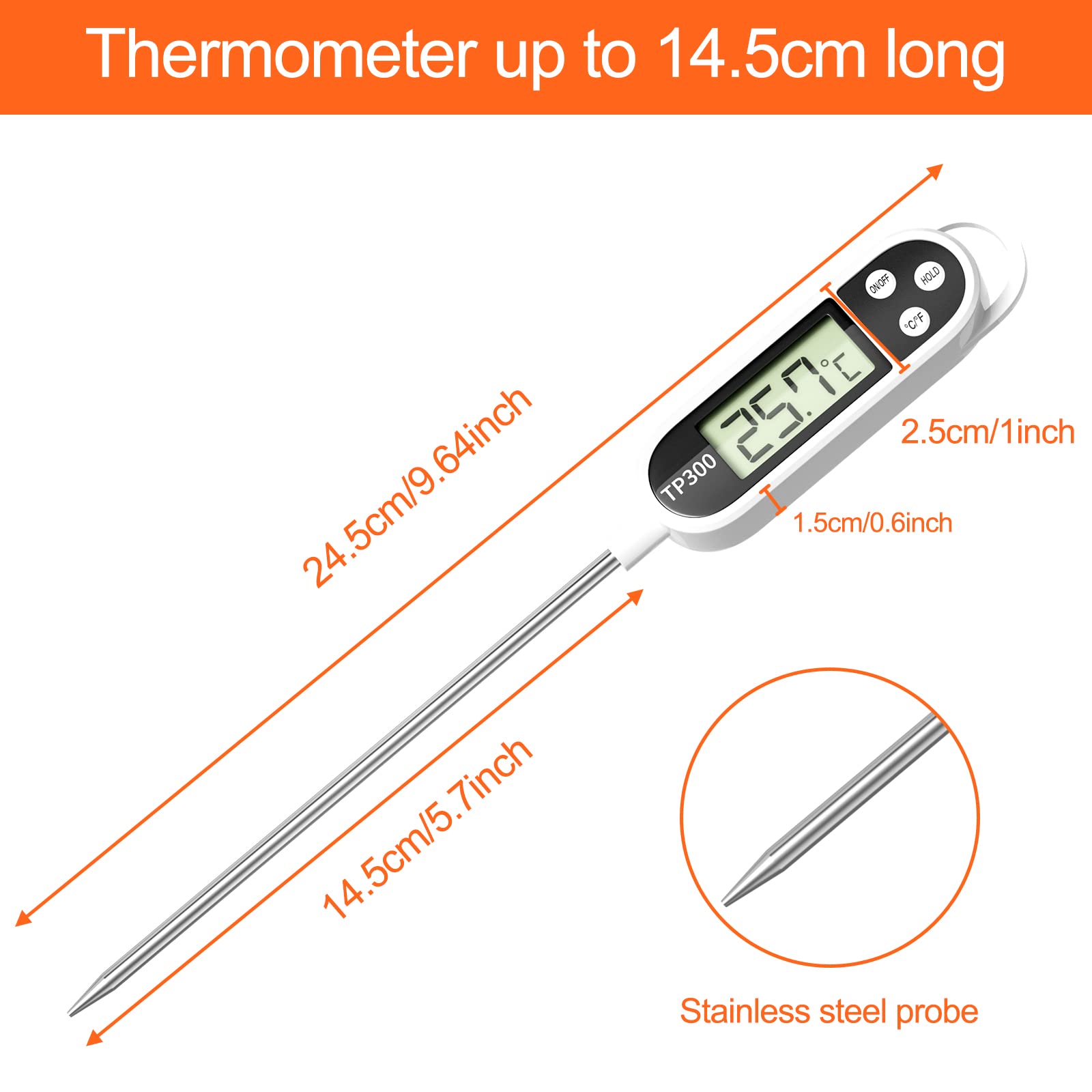 Firschoie 2 piezas Termómetro digital para cocina, Termómetro para cocinar a la parrilla con sonda larga, Precisión de la sonda alimentaria de 0,1°C, Termómetro de cocina para cocinar, hornear y asar