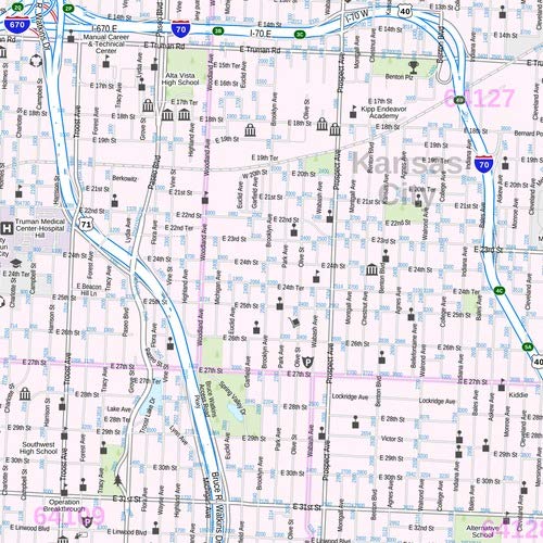 Kansas City, Missouri Inner Metro - Landscape - 48" X 36" Matte Plastic Wall Map #TOP1