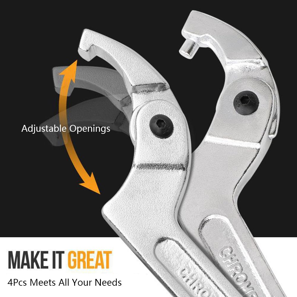 4 Piezas Llave Juego De Llaves, Ajustable Alfiler C Llave De Gancho Herramienta Llave, Métrica Juego De Llaves Para Apretar Tuercas Y Rodamientos, Round Head