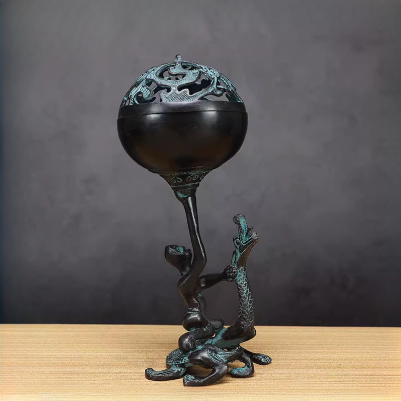 Brûleur d'encens en bronze de 20 cm pour étagère d'étude et coin lecture