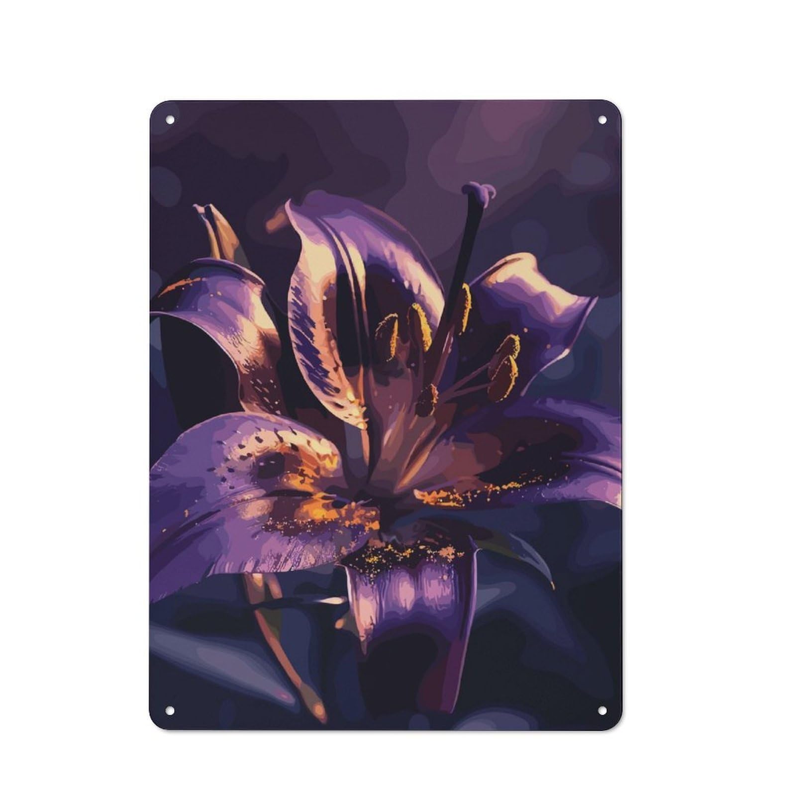 Junmoney Purple Flower Printed Metal Sign 40X30cm For Café Or Restaurant, For Hospitality Interior Collectors