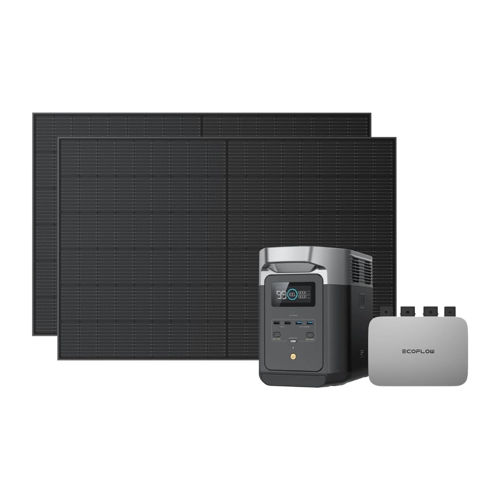 Kit solaire pour balcon EcoFlow PowerStream, micro-onduleur relié au réseau, Panneau Solaire Rigid 400W*2, DELTA 2 station électrique portable de 1 kWh, Smart Plugs*2, Wi-Fi, contrôle via APP