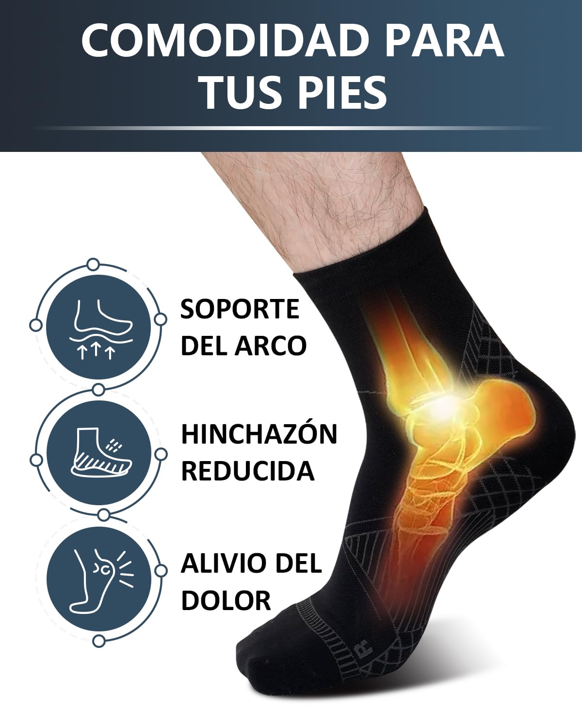 Calcetines de Compresión para Hombre y Mujer: Calcetines Fascitis Plantar Soporte para Esguince de Tobillo para Aliviar el Dolor de Pies Tendinitis Aquiles Artritis