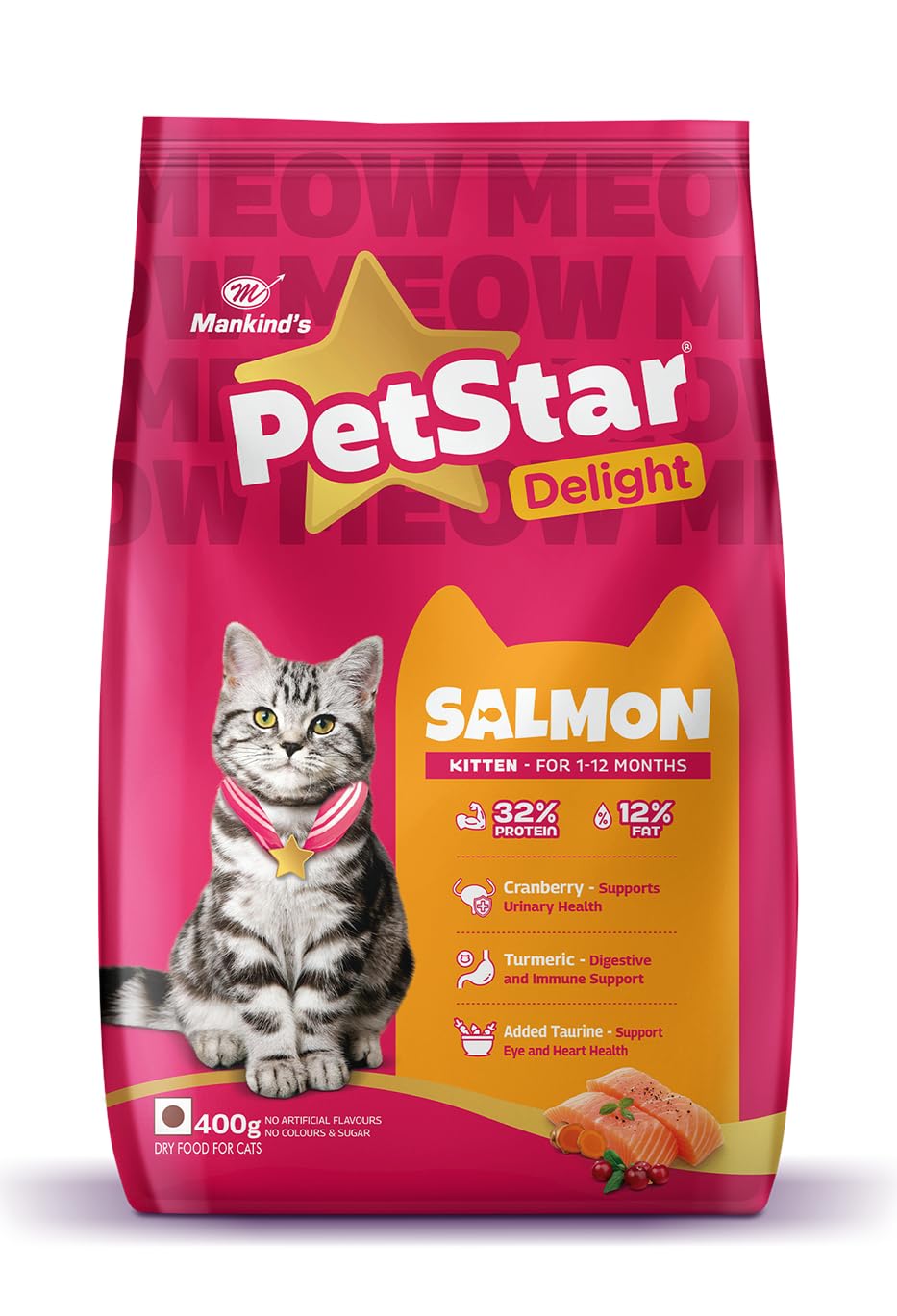 Mankind PetStar Kitten Cat Food β Salmon Flavour (400g) | Complete & Balanced Nutrition for Healthy Growth, Urinary, Immune & Digestive Support