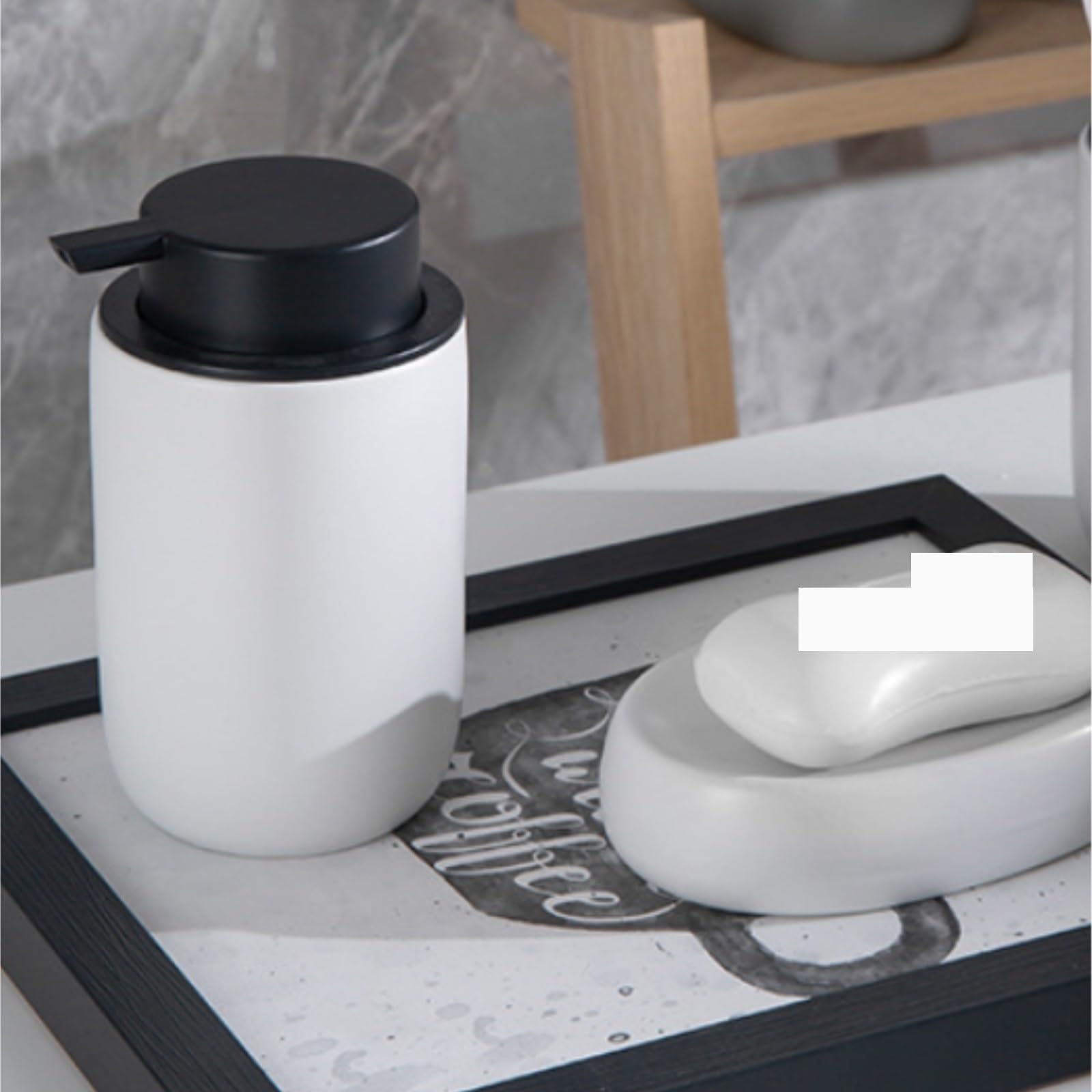 Dispenser Sapone Ricaricabile Flacone Dispenser for Sapone in Ceramica Adatto for L'uso in Cucina E in Bagno Dosatore Liquido(White)