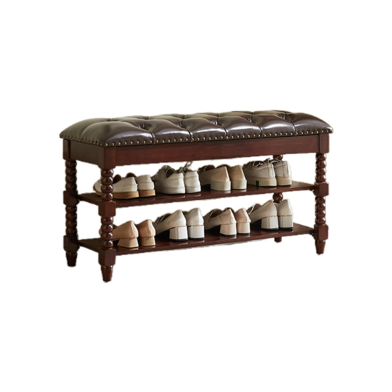 Banc à chaussures d'entrée haut de gamme en métal et bois pour chambre élégante