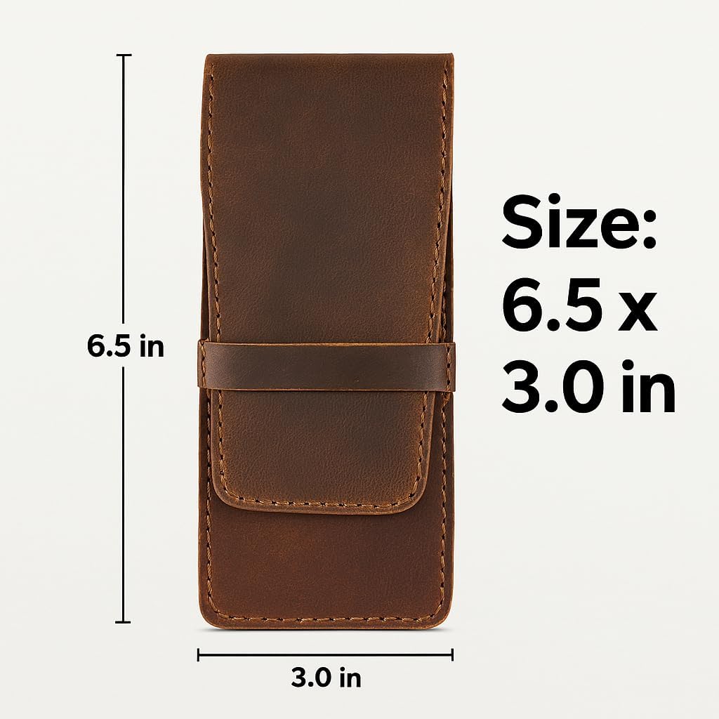 Leather Pen Holder, Genuine 3 Pen Case with Tuck-in Flap, Brown Leather Case for Fountain, Ballpoint & Rollerball Pens, Travel Organizer, Luxury Executive Pen Storage Sleeve (3 Pen, Brown) - Image 5