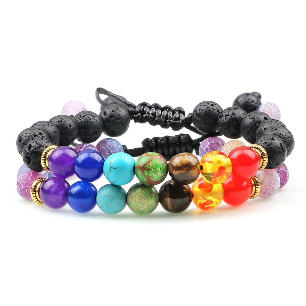 2 stücke 7 Chakra Perlen Armband Männer Tigerauge Natürliche Lava Stein Reiki Armbänder Buddha ing Balance Frauen Gebet schmuck