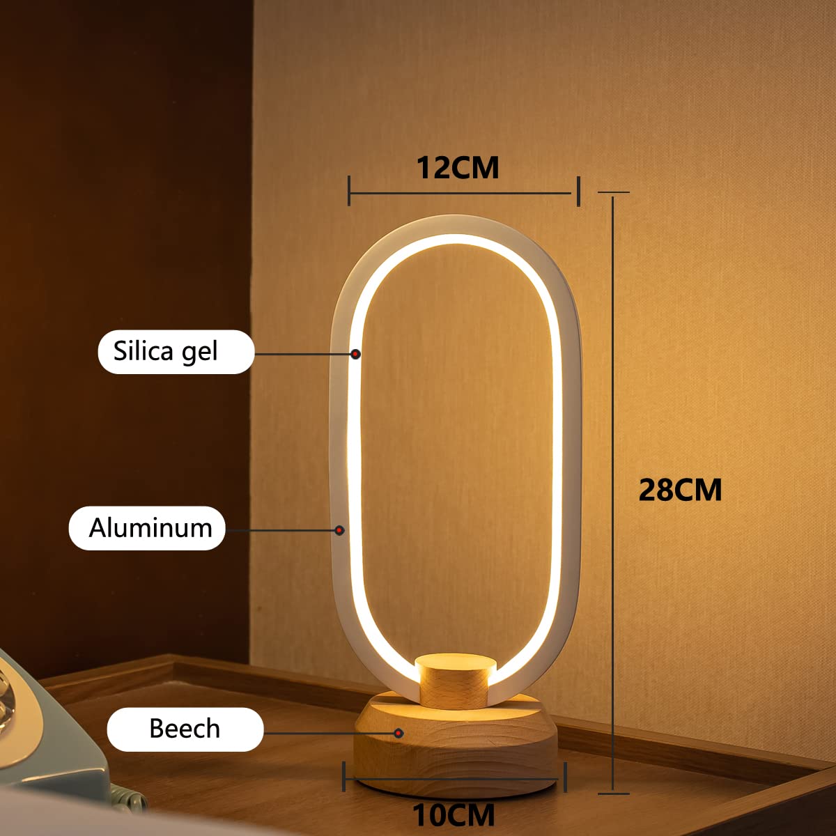 BASRAE Small LED Table Lamps,Modern Nightstand Lamps,Oval Bedside Lamp,Table Light,3 Colour Changing Desk Lamp,Dimmable Wood Warm Lights for Bedroom Living Room Kids Room Home,5 Brightness Levels - Image 4