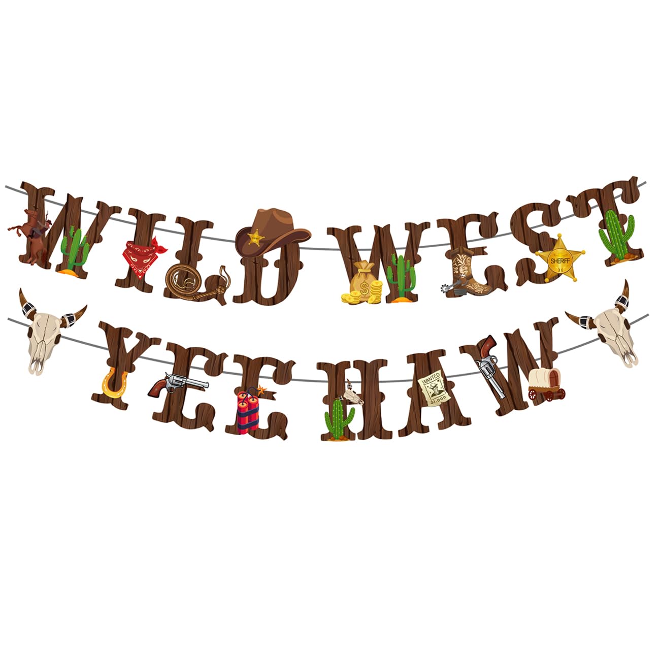 Cowboy Party Decorations for Boys - Western Cowboy Happy Birthday Banner - Brown, 160cm x 16cm - Boys' Birthday Banner - Western Theme - Indoor Use