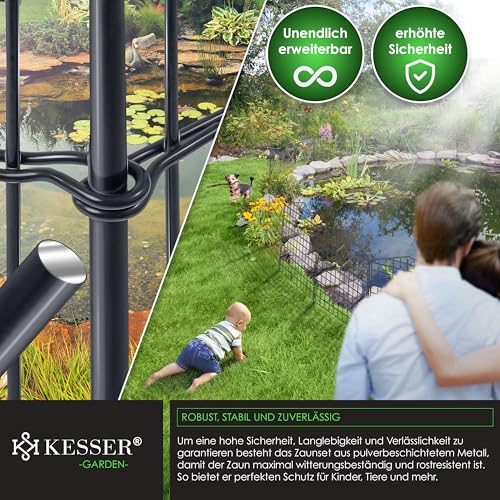 KESSER® Teichzaun Gartenzaun Steckzaun Komplettset Metall 5x Oberbogen Spitz Inkl. Handschuhe, 1x Hammer + 6 Befestigungsstäben, Zaun zum stecken für Garten, Gitterzaun Set Freigehege für Tiere