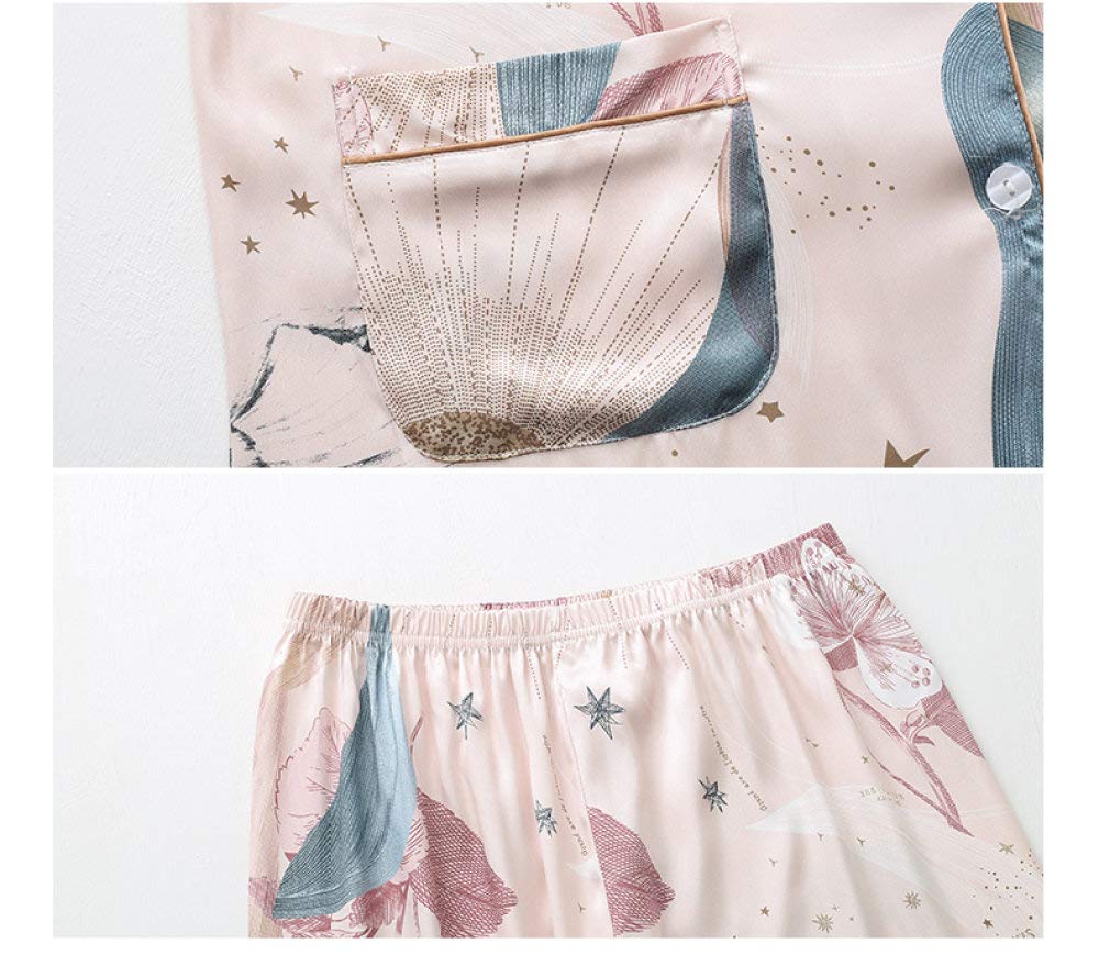 Zestaw piżam satynowych dla kobiet, zestaw nocny z satyny jedwabnej dla kobiet, koszula z długim rękawem zapinana na guziki i spodnie z kieszeniami, damska jesienna moda,Pink-XXL