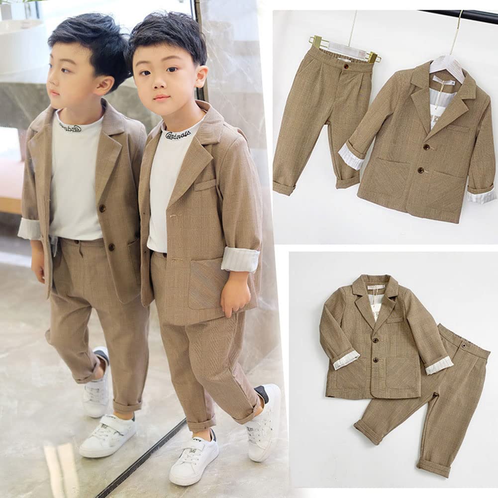 Kinder Jungen Zweiteilige Festlich Anzüge Casual Trendy Smoking Smart Langarm Blazer & Hose Outfit Slim Fit Taufkleidung Freizeitkleidung für Geburtstag Hochzeit Dinner Prom Party