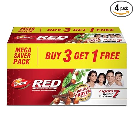 Dabur Red Toothpaste - 600g (150g x 4) | World's No.1 Ayurvedic Paste | Provides Germ Protection, Cavity Protection, Plaque Removal | Prevents Gum Bleeding, Yellow Teeth, Toothache, Bad Breath