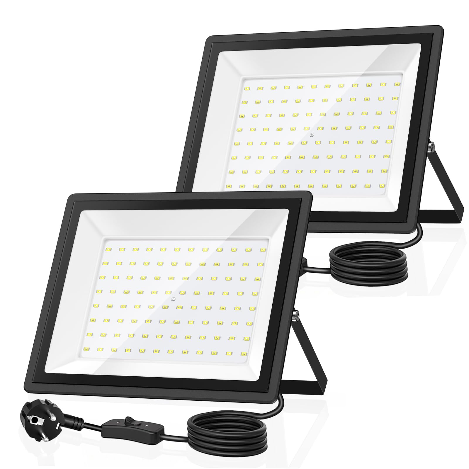 100W Projecteur LED Extérieur, 11000LM 6500K Blanc Jour IP66 Étanche avec Câble, Dissipation Thermique & Économie 85%, Spot pour Jardin, Cour, Garage, Entrepôt (2paquets)