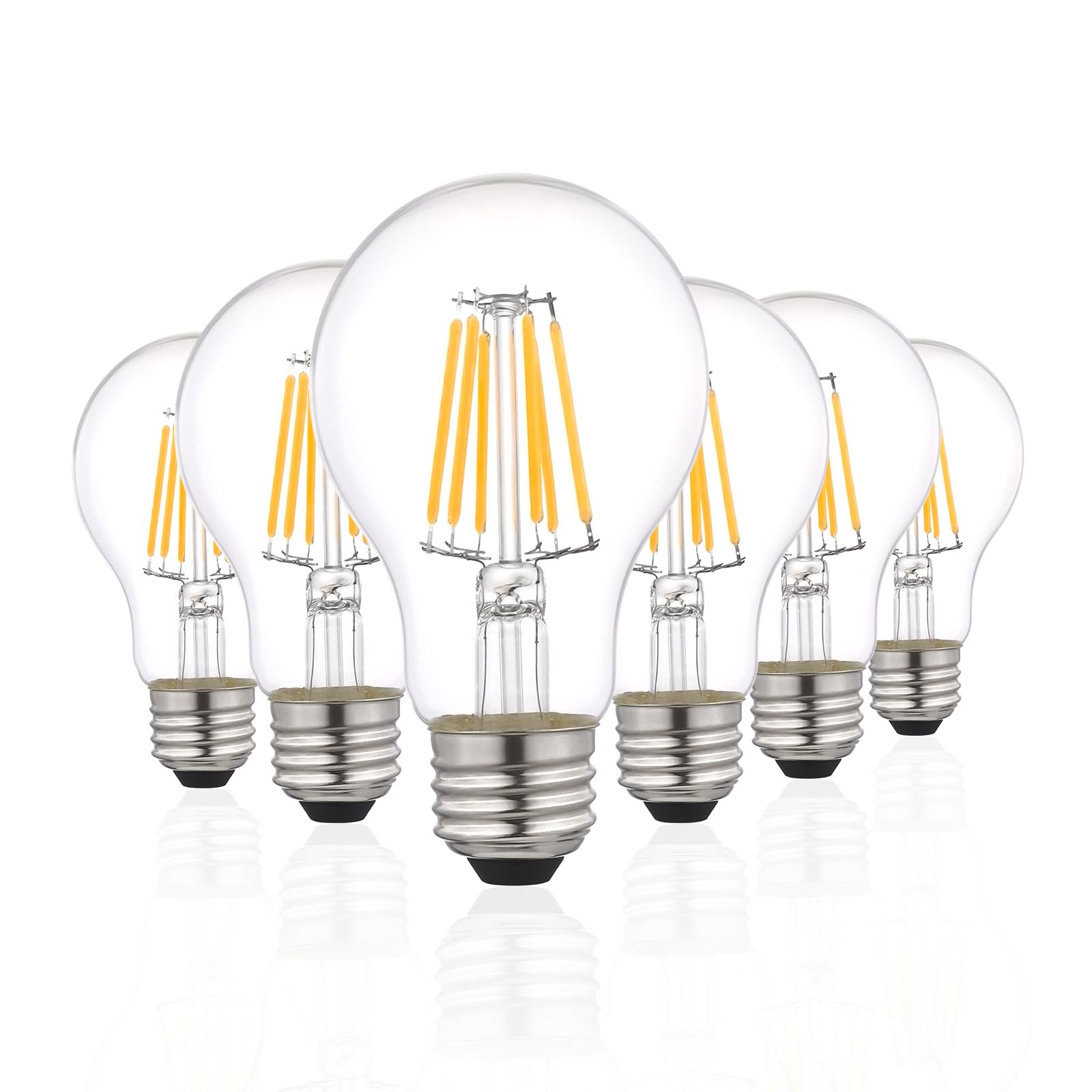 XIAOKALAMI A19/A60 LED Bulb, E26 Base, Dimmable, 60W Equivalent (6W), 3000K Warm White, Antique Clear Glass - Ideal for Living Room, Bedroom, Outdoor