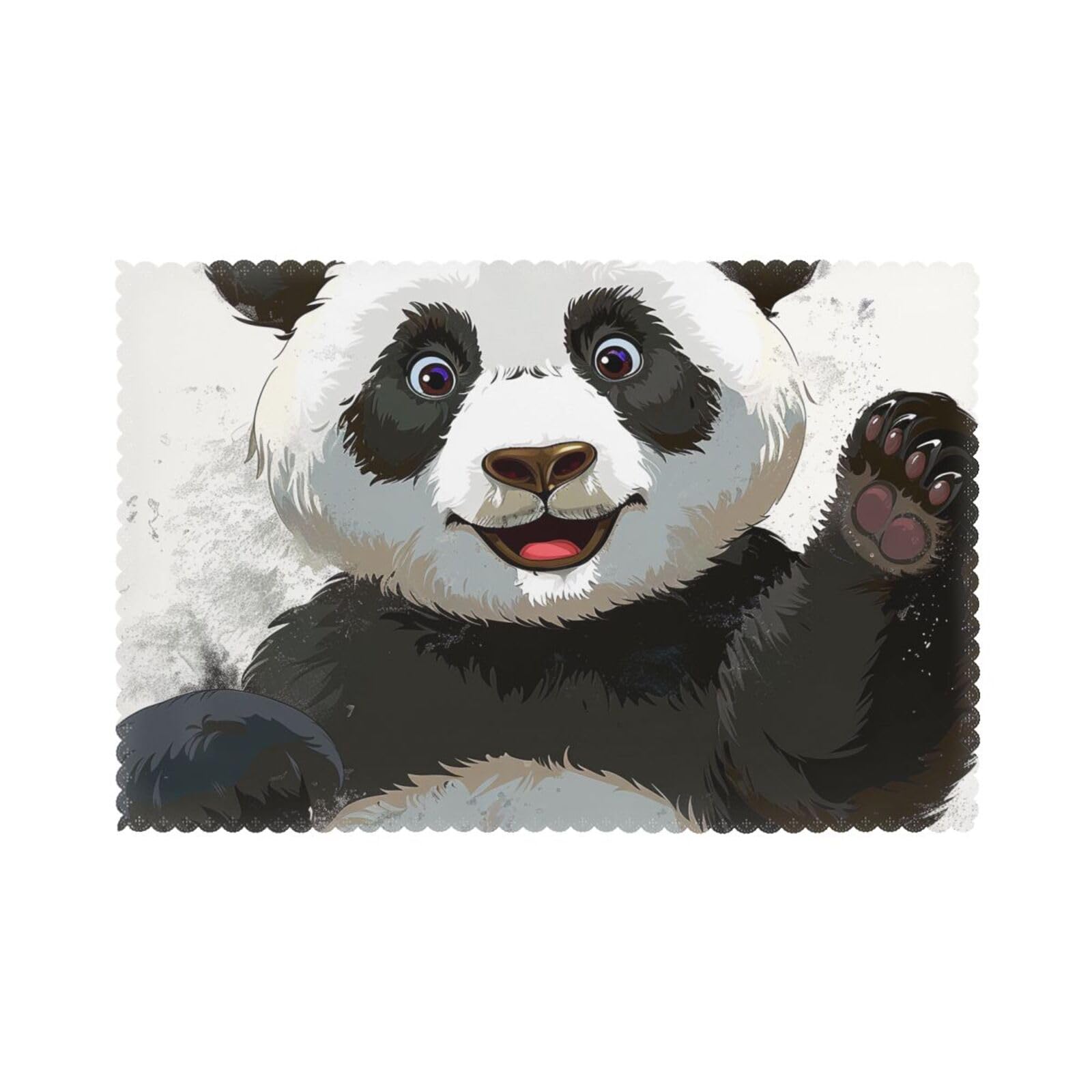 Panda Art Printed Placemat Heat Resistant Place Mats Set of 6 PCS Washable Kitchen Table Mats, 12x18 Inch