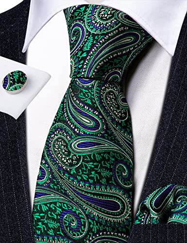 Image of Barry.Wang Men Ties Paisley Woven Silk Necktie Set with Pocket Suqare Cufflinks Formal