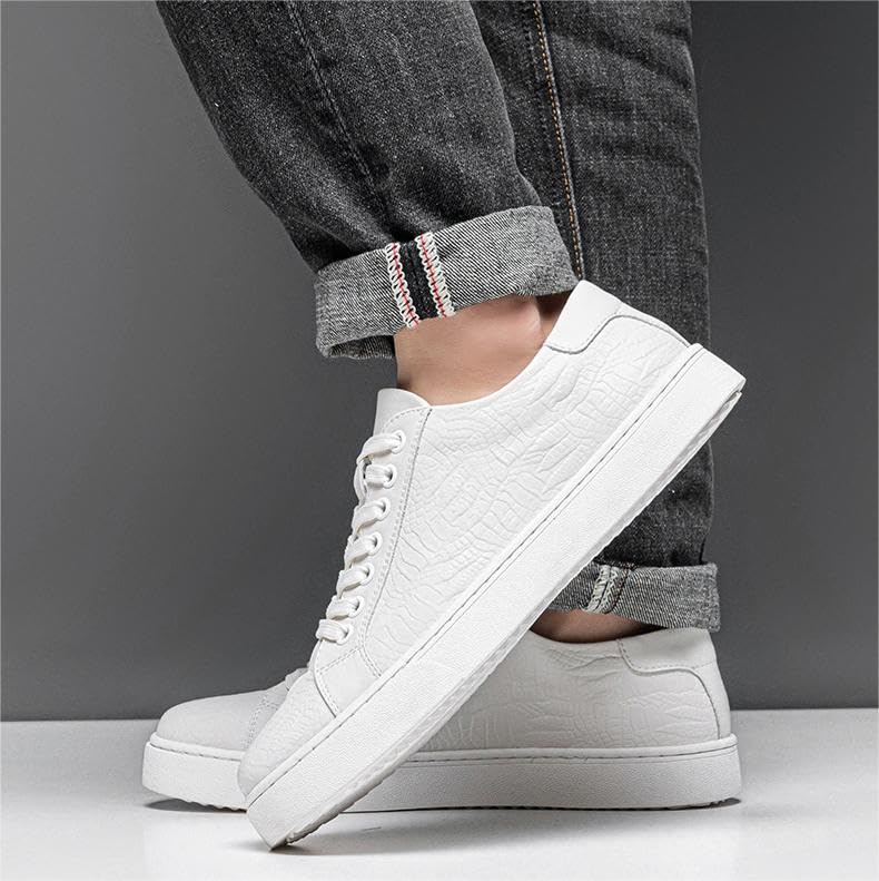 Men Fashion Leather Lace-Up Flat Oxfords Sneakers Breathable Business Casual Sneaker for Men White3