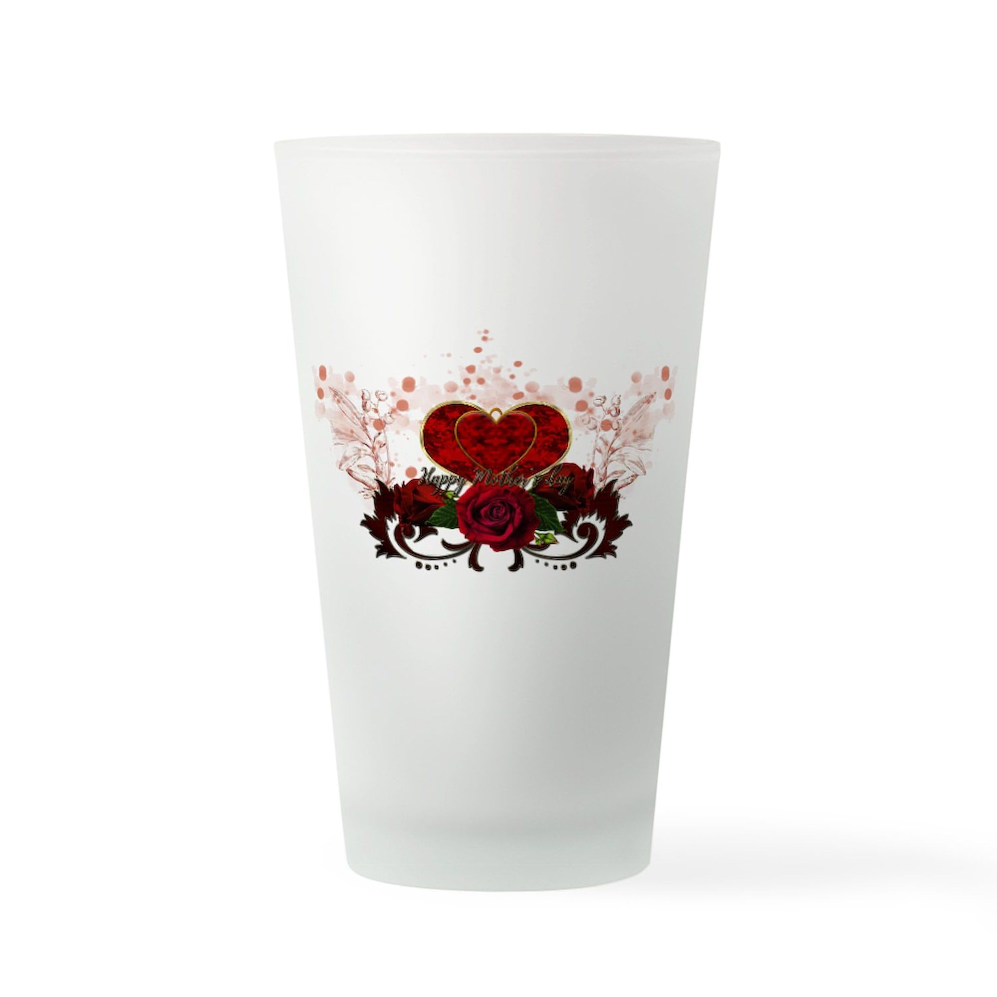 CafePress Happy Mother'S Day With Heart And Roses Drinki Pint Glass, 16 oz. Drinking Glass
