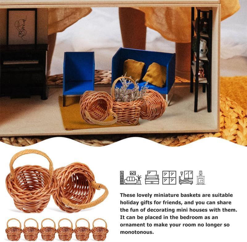 VICASKY 15pcs Woven Basket Picnic Hamper Miniature Easter Baskets Miniature Basket Easter Egg Basket Farmhouse Decor Fruit Decor Flower Basket Model Rattan Plastic Micro Scene Crafts