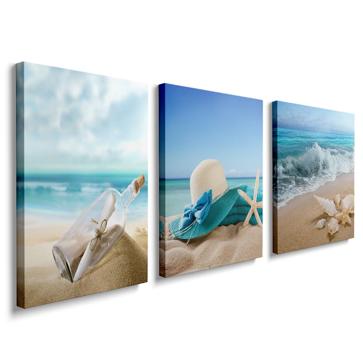 3 Pieces Wall Art Canvas Prints Beach Shells and Sea Picture Painting Modern ...