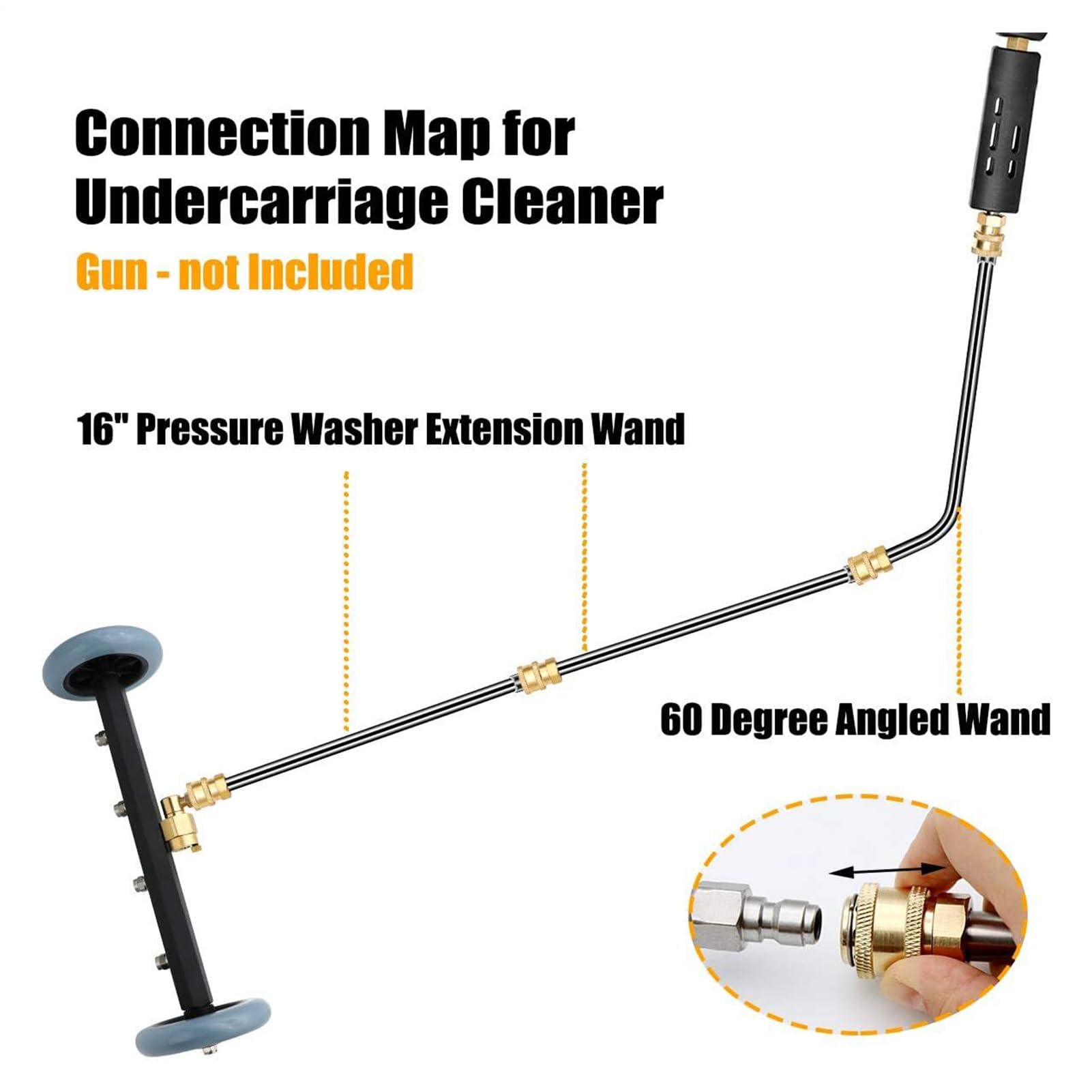 Dispositivo de limpieza de subsuelos, adaptador de alta presión con 276 bares y 2 barras de extensión, pistola de pulverización de 41 cm, para estructura, hormigón, terraza, suelo, jardín y lavadora