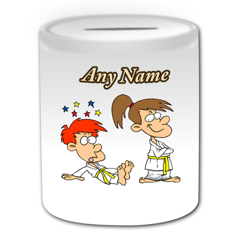Unigift Girls White Personalised Gift - Judo Money Box (Martial Arts Design Theme, ) - Any Name/Message On Your Unique - Saving Piggy Bank - Kung Fu Japanese Japan Judoka