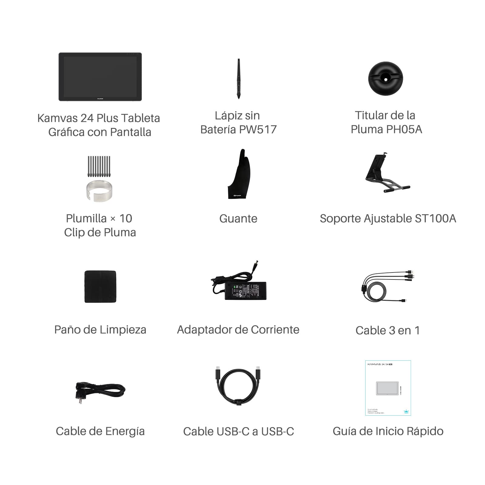 HUION Kamvas 24 Plus Tableta Grafica con Pantalla Profesional, 23,8 Pulgada Tableta de Dibujo de Vidrio Antirreflejo, QHD de 140% sRGB, Lápiz sin Batería PW517, para Trabajo en Línea y Enseñanza