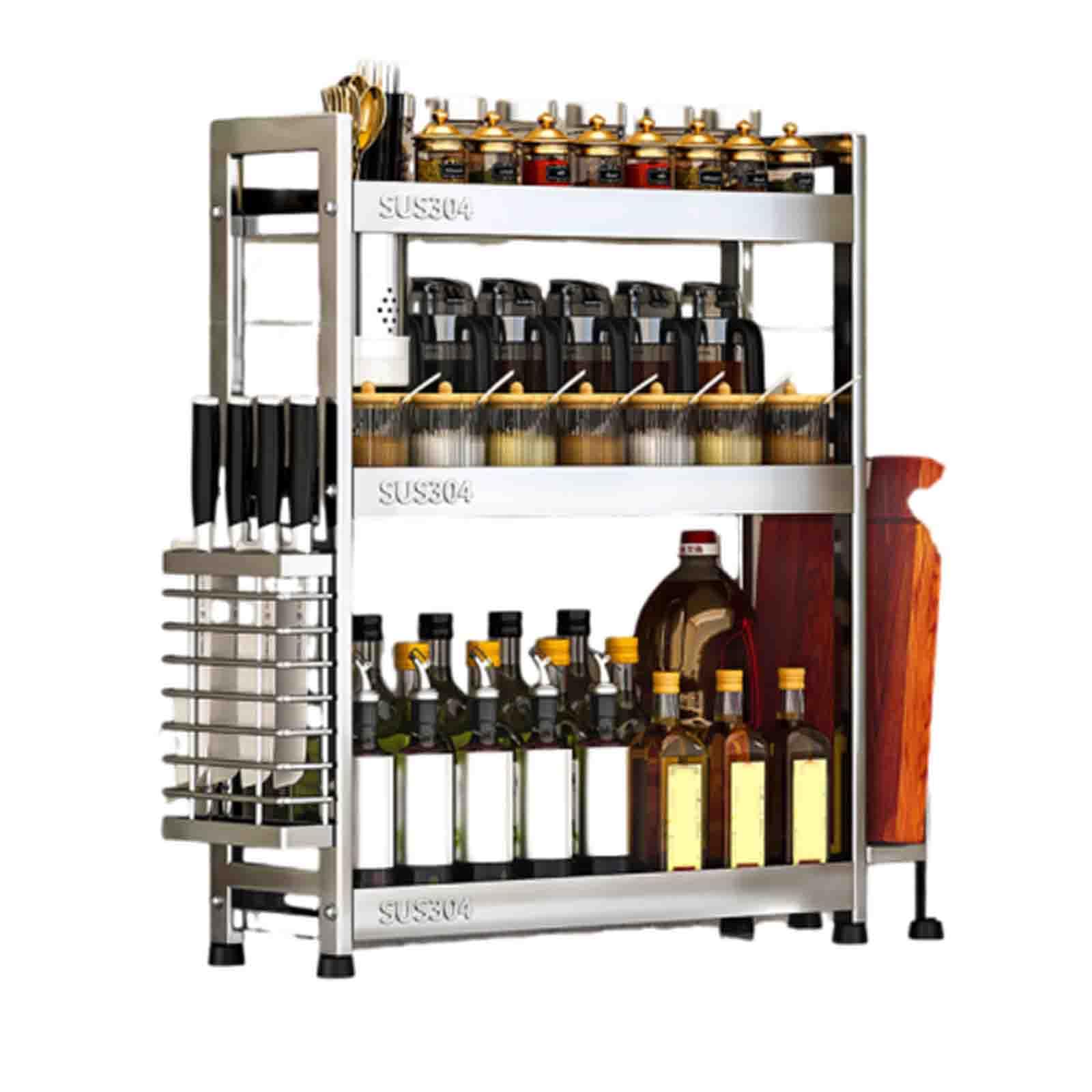 DFGHNBVC Stainless Steel Spice Rack- Vertical Kitchen Shelf Multifunctional Storage For Spices 50X15X61.5Cm Slim Design Perfect For Kitchen Countertop Silver,Silver-50X15X61.5Cm