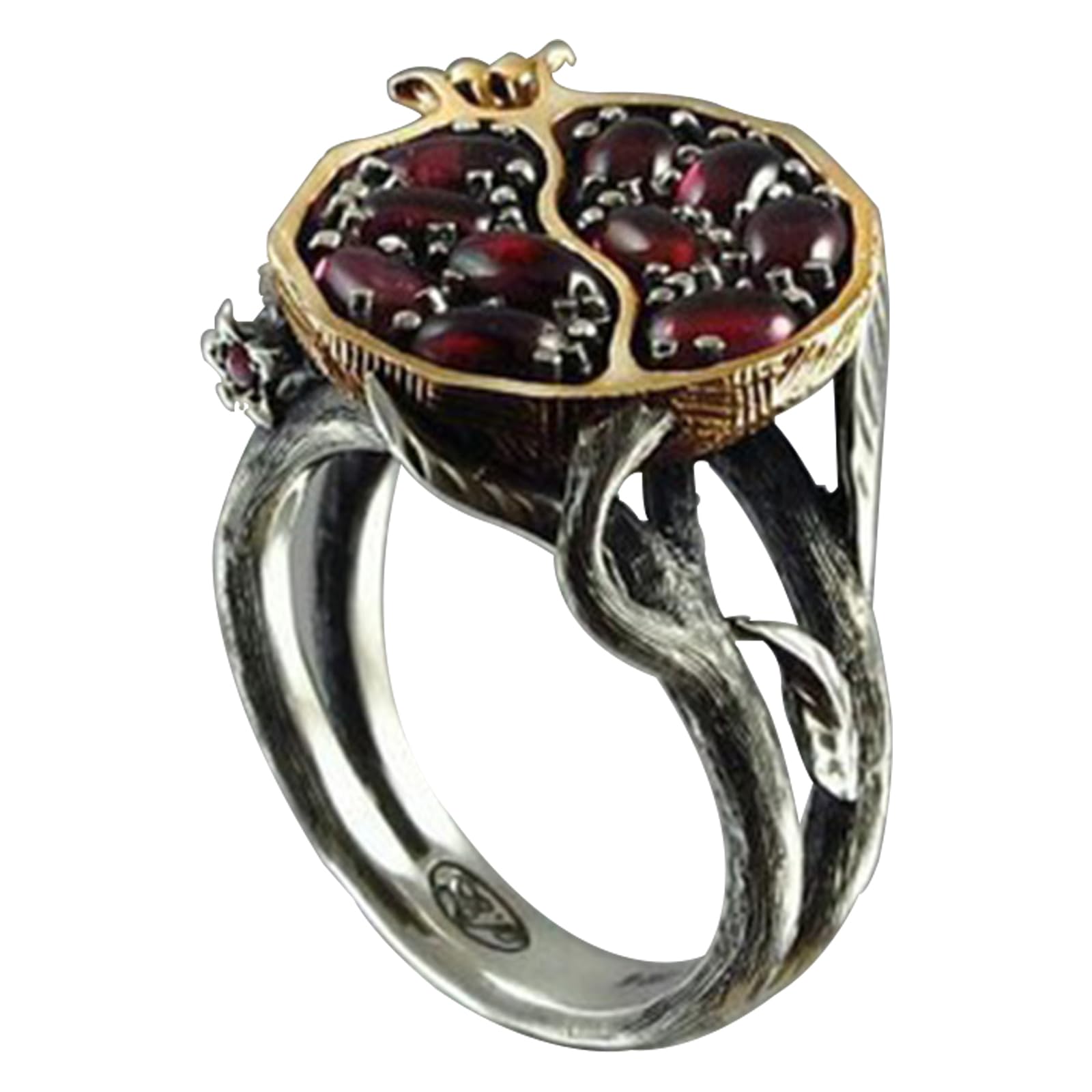 XDHLDULYK Garnet Ring, Tree Vine Black Gold Statement Ring Ruby Engagement Rings for Wife Girlfriend, Pomegranate Shaped Birthstone Ring Silver Ring Jewelry Gift for Women, Handmade Anniversary Ring